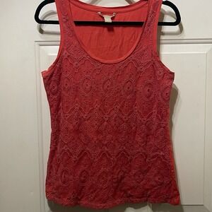 Banana Republic Tank Top Women's Size S Red Paisley Sleeveless Scoop Neck
